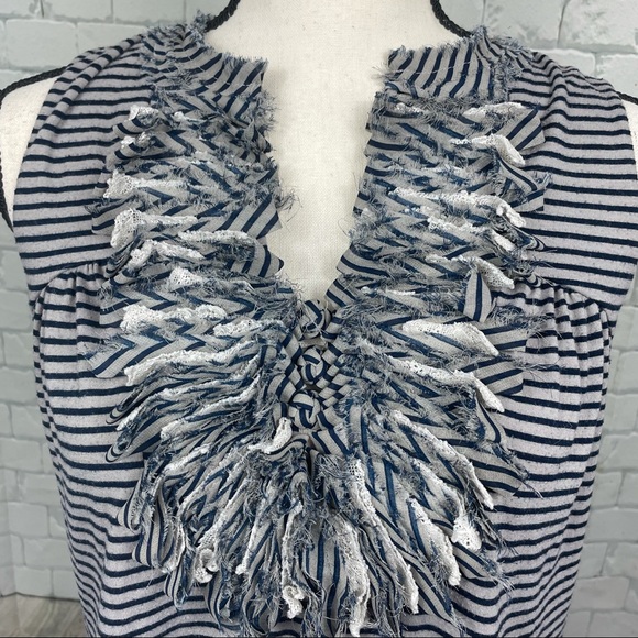 Anthropologie One September Striped Artsy Ruffle Fringe Tank Medium - Picture 5 of 10